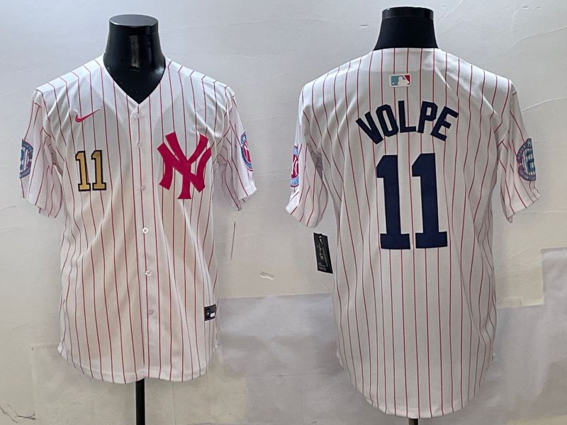 Men New York Yankees #11 Volpe White Stripe Jointly Name Nike 2025 MLB Jersey style 3->new york yankees->MLB Jersey